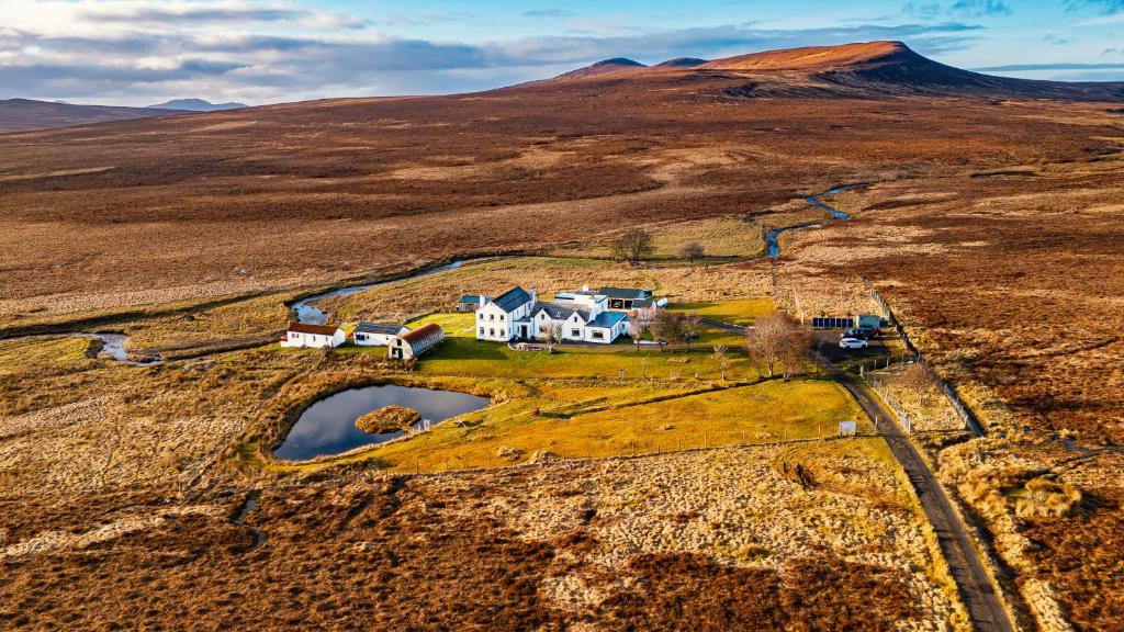 Aerial view of Garvault House in remote Sutherland